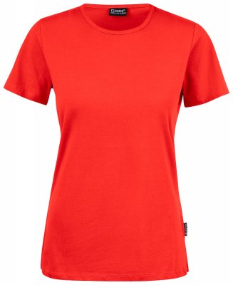 Zoom bild av Typsnitt, t-shirt, röd, dam t- shirt, visa hänsyn, håll avstånd, t- shirt i tiden, damplagg,