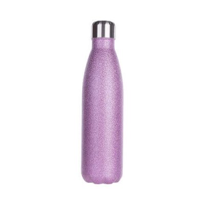 Zoom bild av flaska, glitterflaska, rostfritt stål, okrossbar, varm dryck, kall dryck, skruvkork, personlig present, personlig flaska,