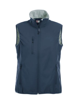 Zoom bild av Softshell väst med logga i reflex