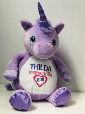 Zoom bild av Unicorn,mjukisdjur,gosedjur,mjukis djur med text,brodyr,dop,födelsedag,logga,maskott
